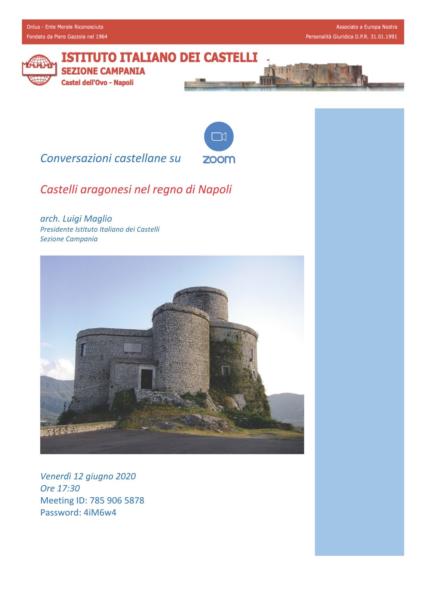 Sezione Campania – Conferenza Online “Castelli aragonesi nel regno di Napoli”