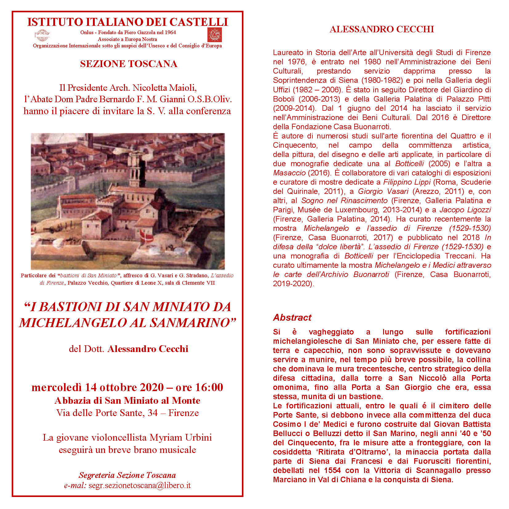 Sezione Toscana – Conferenza: “I bastioni di San Miniato da Michelangelo al Sanmarino”