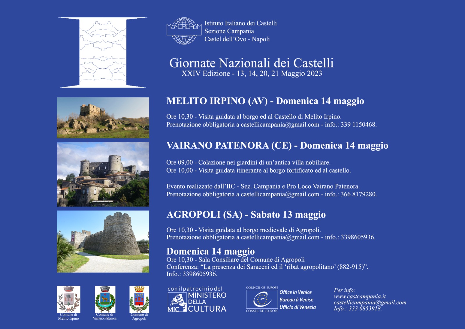 Giornate Nazionali dei Castelli 2023 – Melito Irpino (AV), Vairano Patenora (CE), Agropoli (SA)