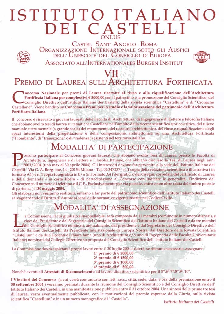 VII Premio di Laurea sull’Architettura Fortificata