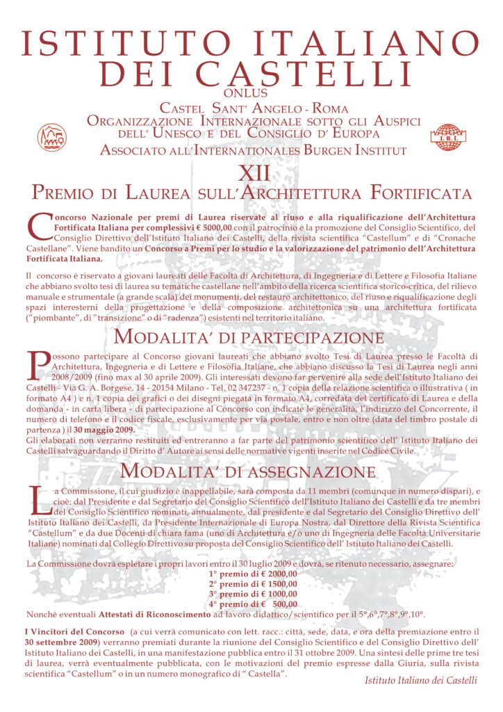 XII Premio di Laurea sull’Architettura Fortificata