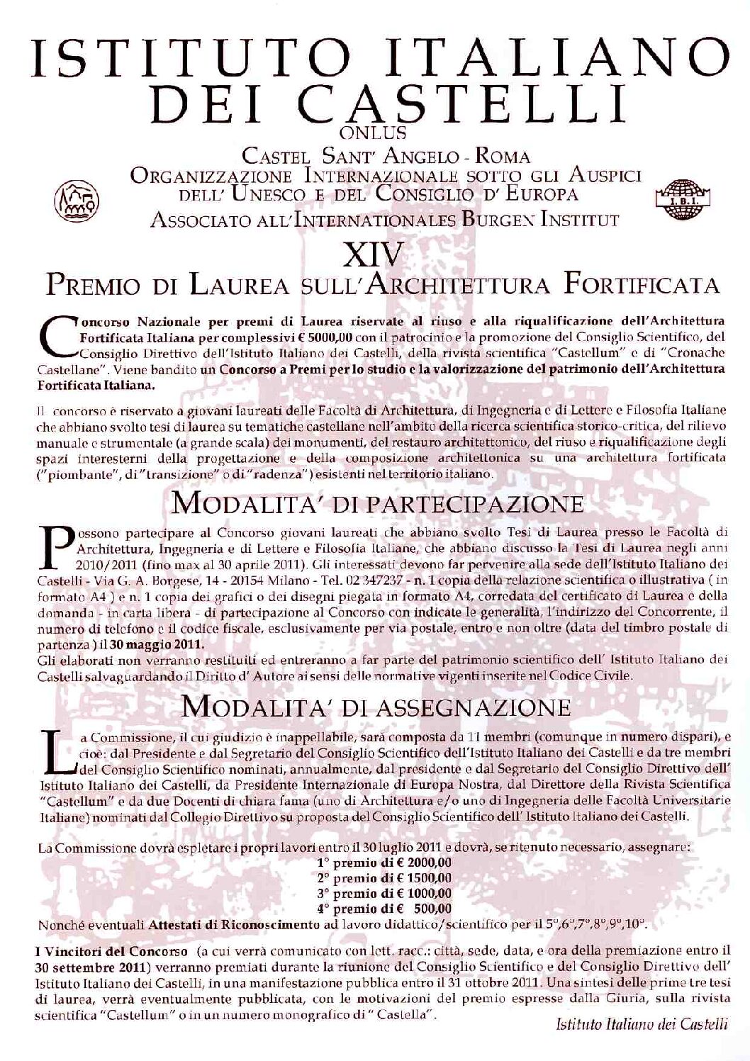 XIV Premio di Laurea sull’Architettura Fortificata