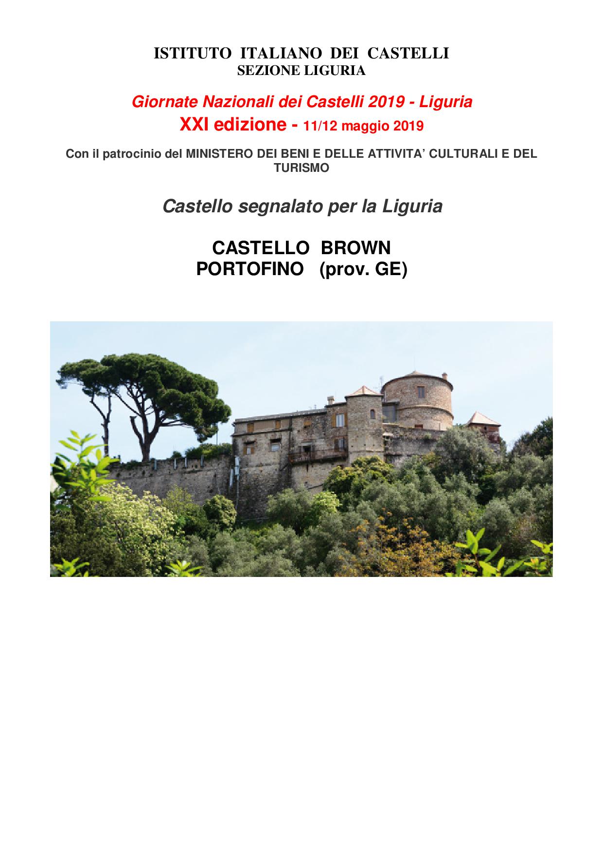 Giornate Nazionali dei Castelli 2019 – Liguria XXI edizione    Visita al Castello Brown Portofino (GE)